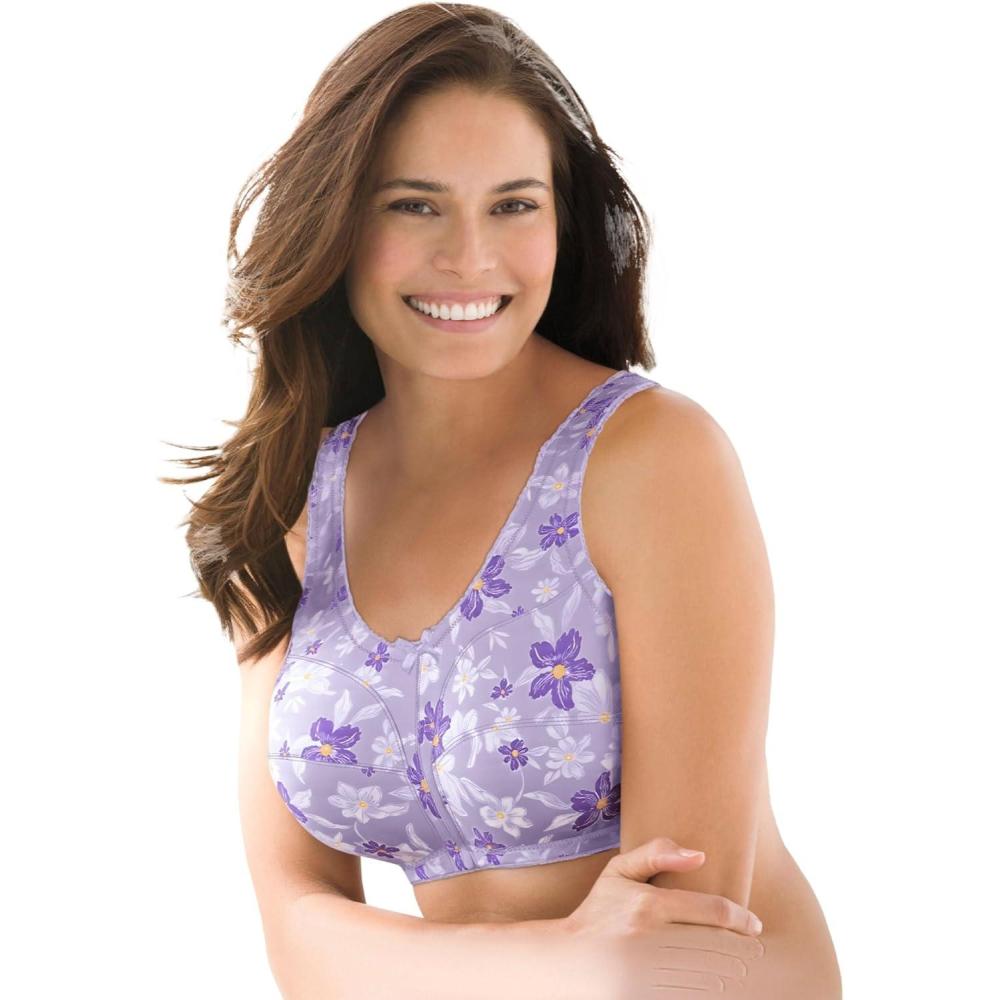 imageComfort Choice Womens Plus Size Cotton BackClose Wireless BraPale Lilac Floral