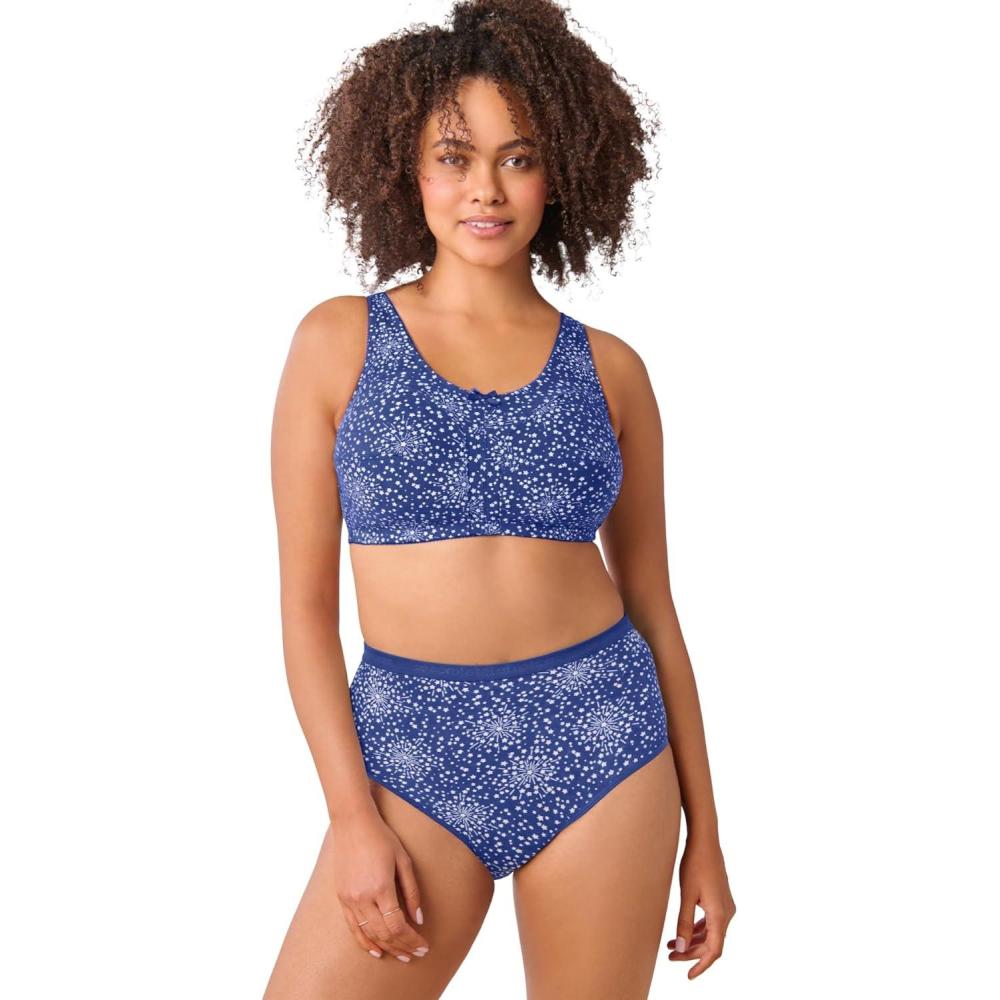 imageComfort Choice Womens Plus Size Cotton BackClose Wireless BraUltra Blue Stars