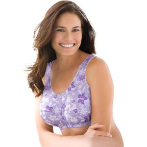 Comfort Choice Women’s Plus Size Cotton Back-Close Wireless Bra(Pale Lilac Floral)