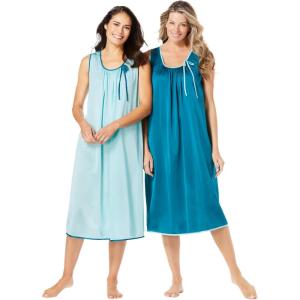Only Necessities Plus Size 2-Pack Sleeveless Nightgown(Deep Teal Pale Ocean)