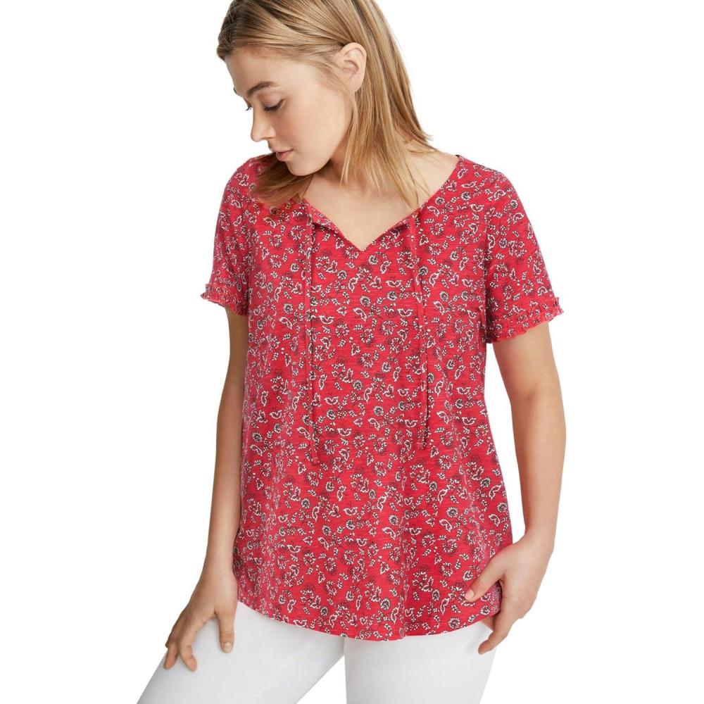 imageellos Plus Size Keyhole TeeRadiant Red Floral