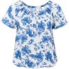 ellos Plus Size Keyhole Peasant Blouse(White Blue Floral)