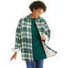 Woman Within Plus Size Fleece Flannel Snap-Front Shirt(Green Ivory Plaid)