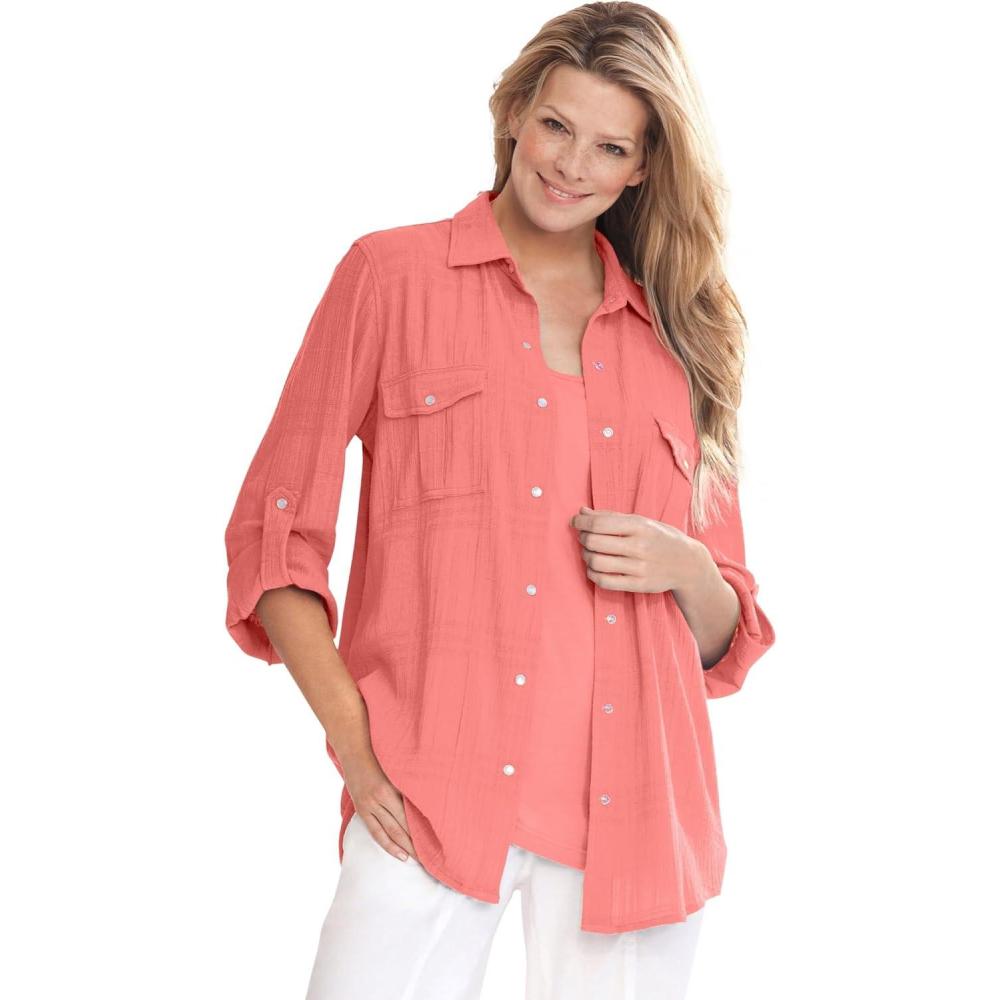 imageWoman Within Plus Size Cotton Gauze BigshirtSweet Coral