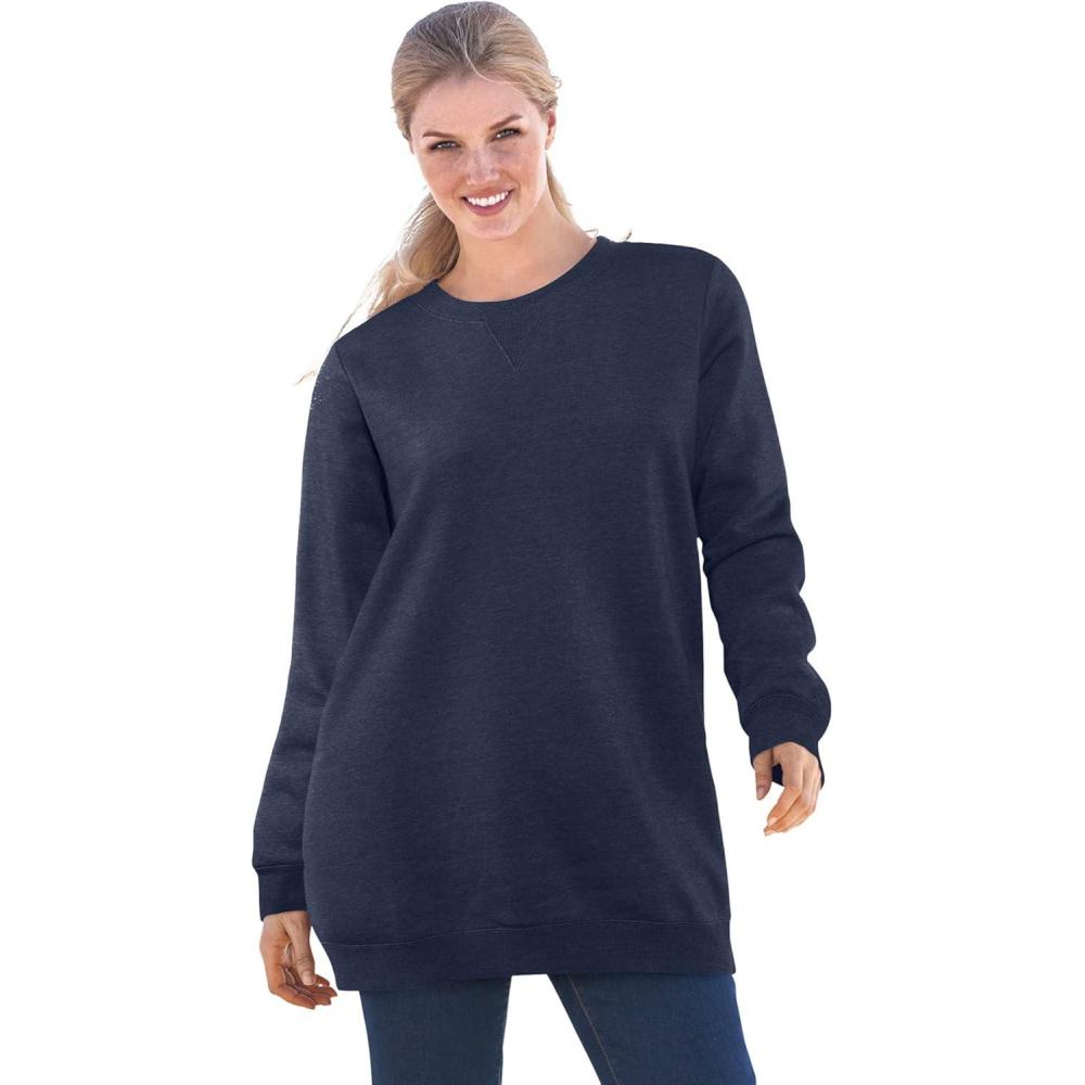 imageWoman Within Plus Size Crewneck Fleece SweatshirtHeather Navy