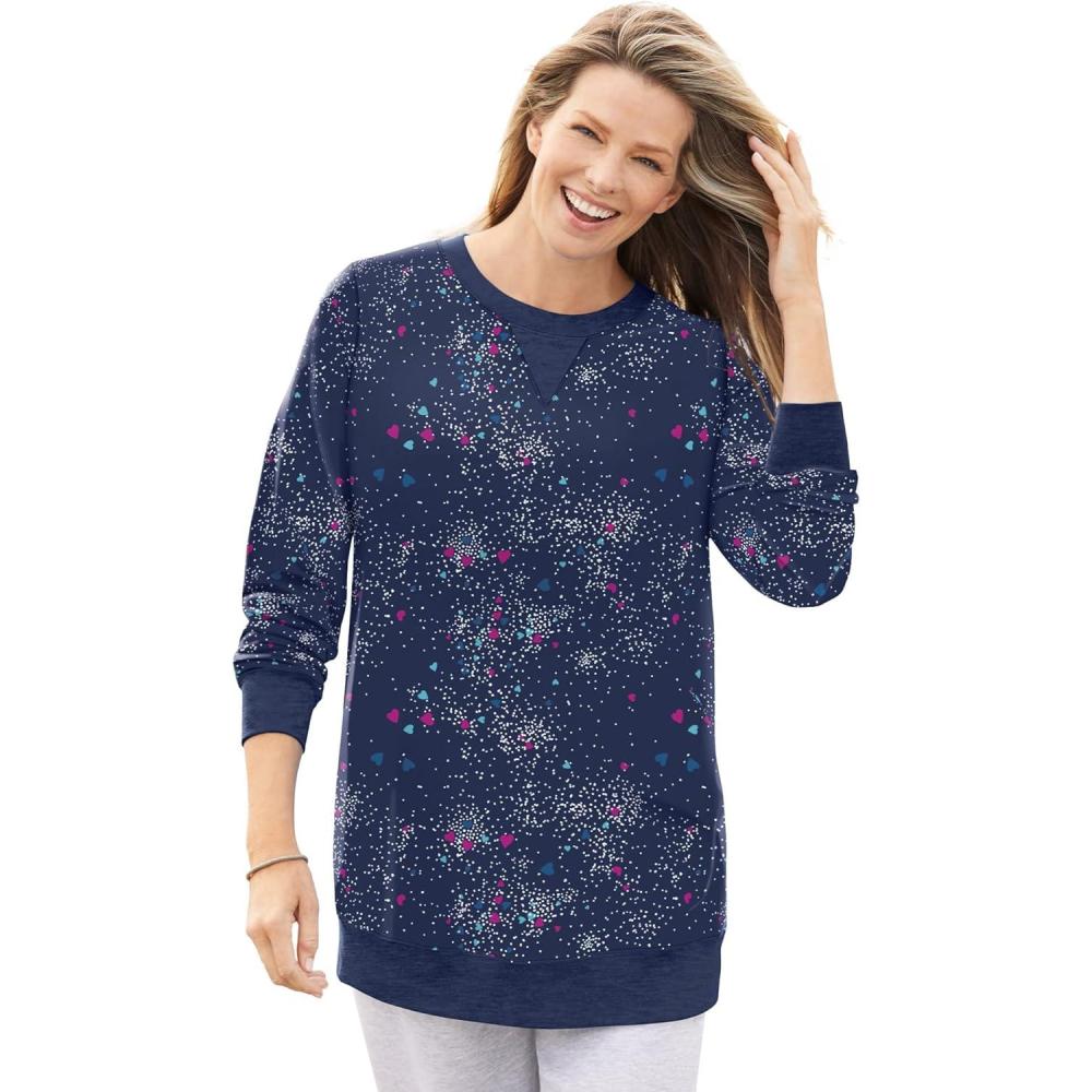 imageWoman Within Plus Size Crewneck Fleece SweatshirtNavy Sprinkle Heart