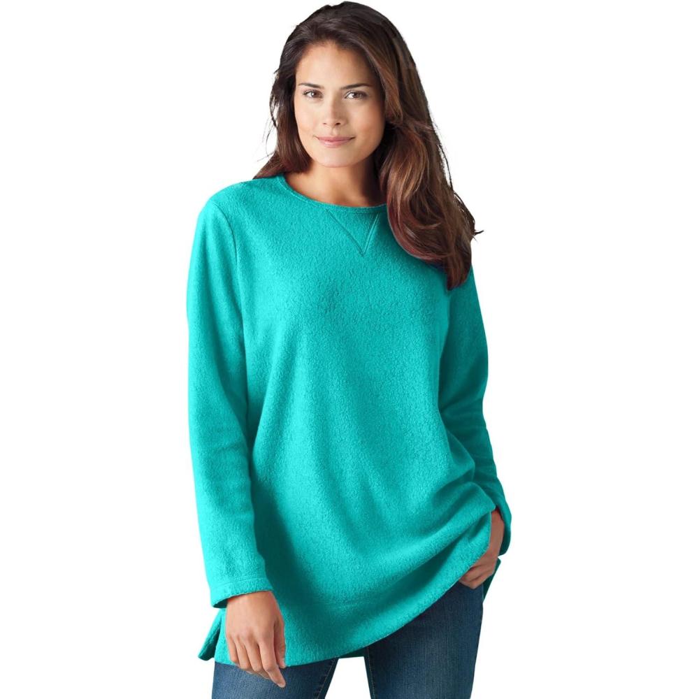 imageWoman Within Plus Size Crewneck Ultra Soft Sherpa SweatshirtAquamarine