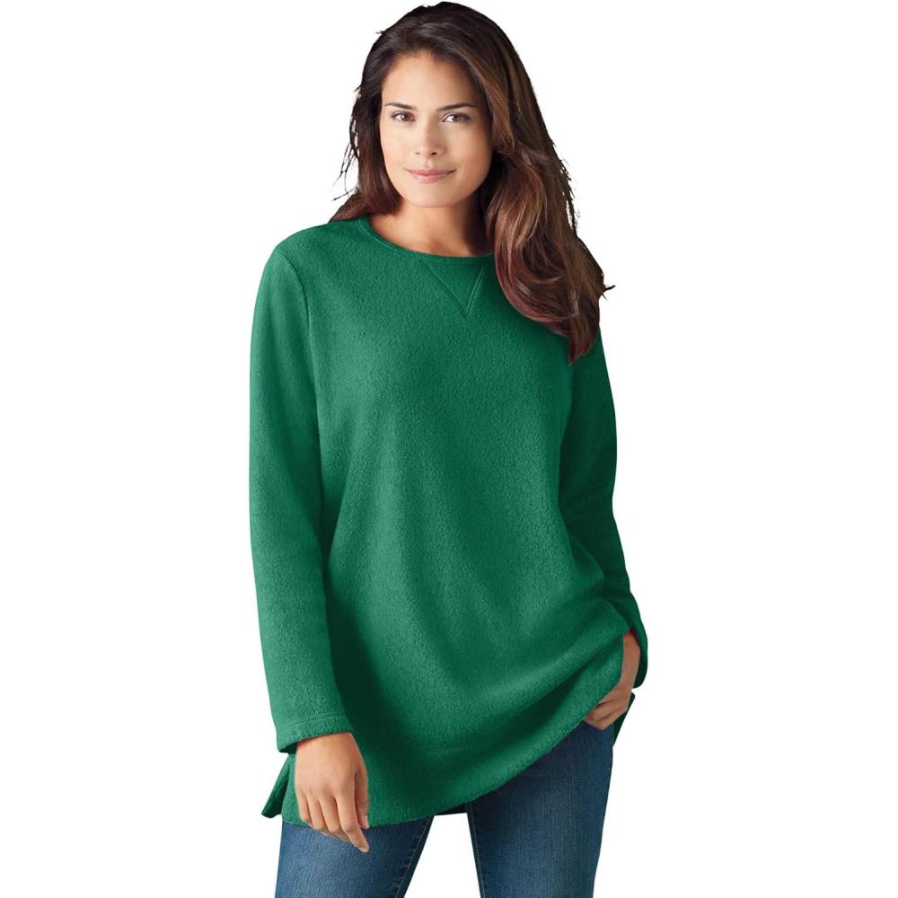 imageWoman Within Plus Size Crewneck Ultra Soft Sherpa SweatshirtEmerald