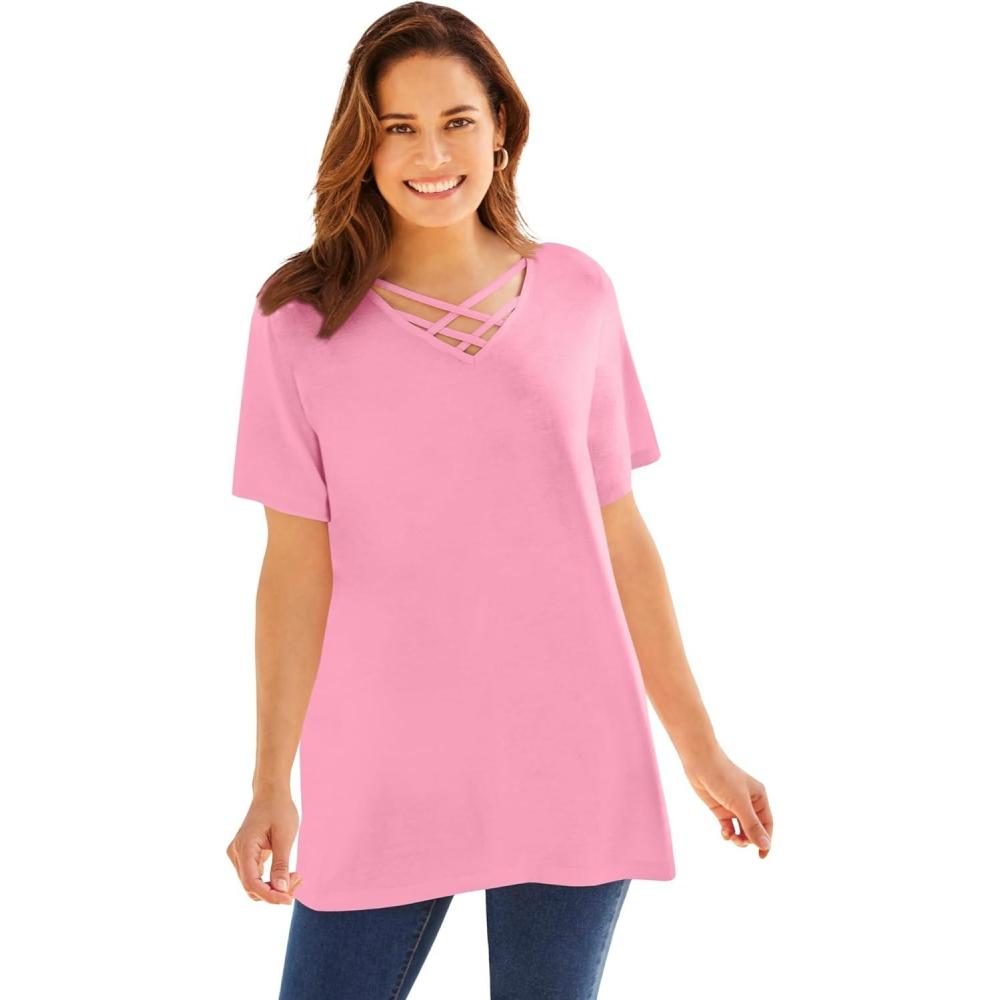 imageWoman Within Plus Size Criss Cross TeeDelicate Pink