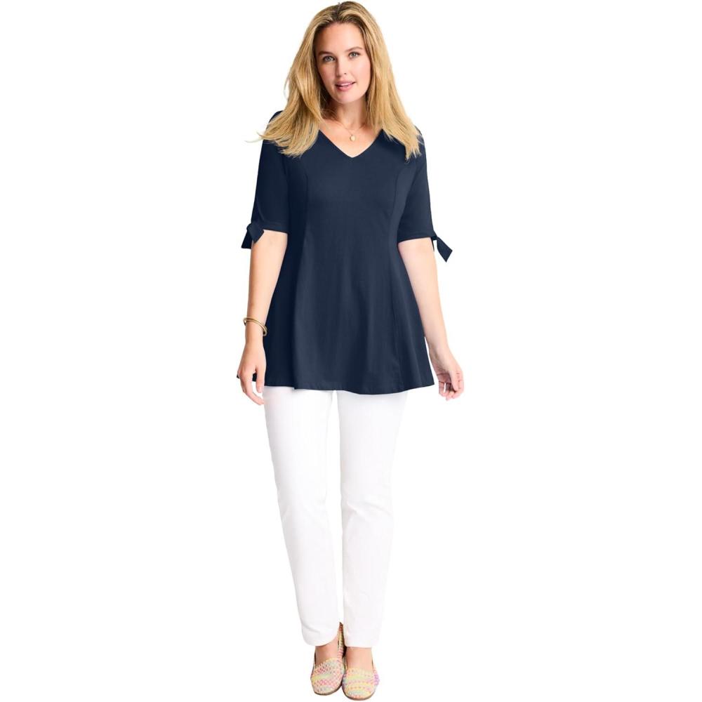 imageWoman Within Plus Size Elbow TieSleeve TunicNavy