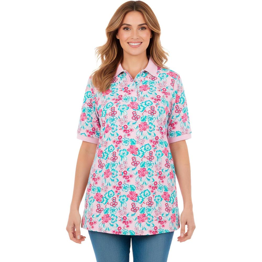 imageWoman Within Plus Size ElbowSleeve Polo TunicPink Sweetscape