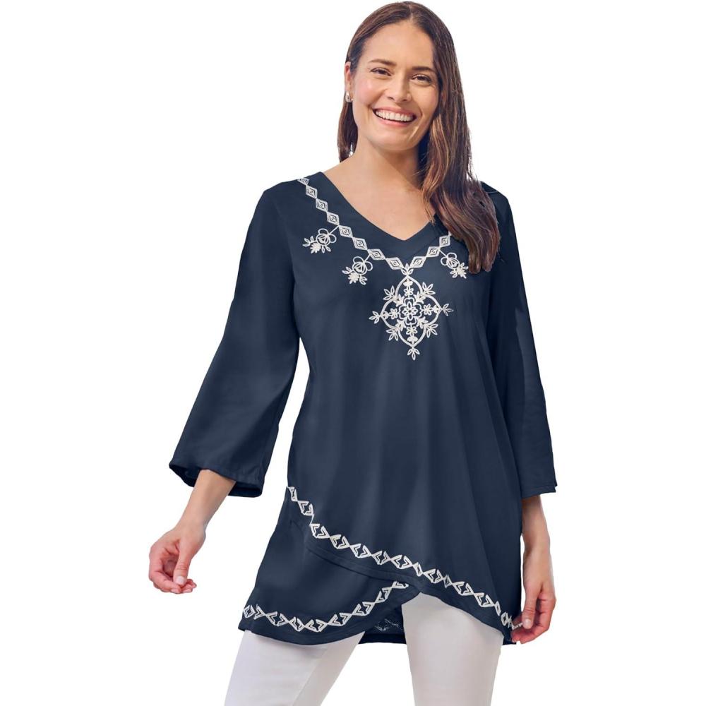 imageWoman Within Plus Size Embroidered Tulip TunicNavy Medallion