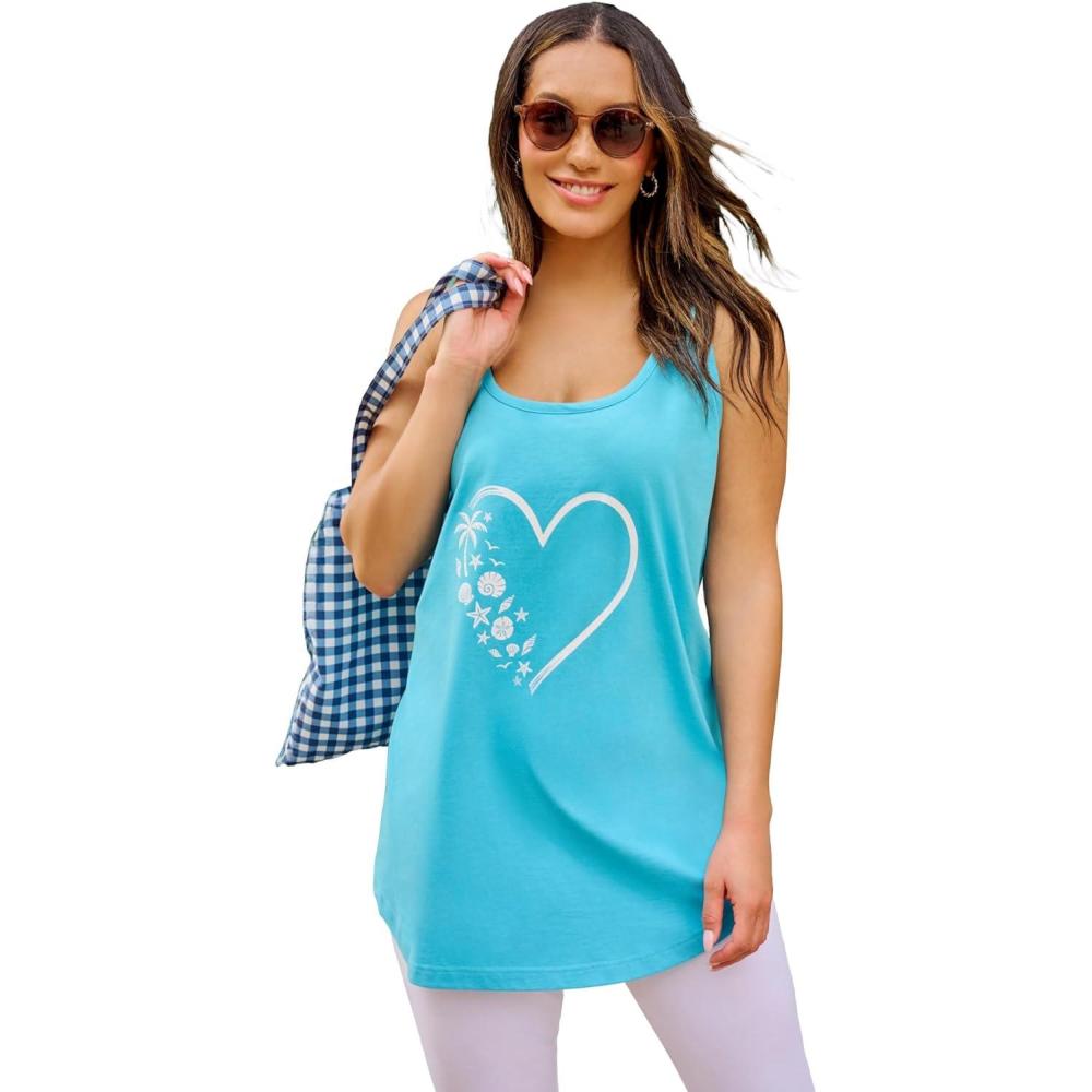imageWoman Within Plus Size Graphic Tank TunicParadise Beach Heart