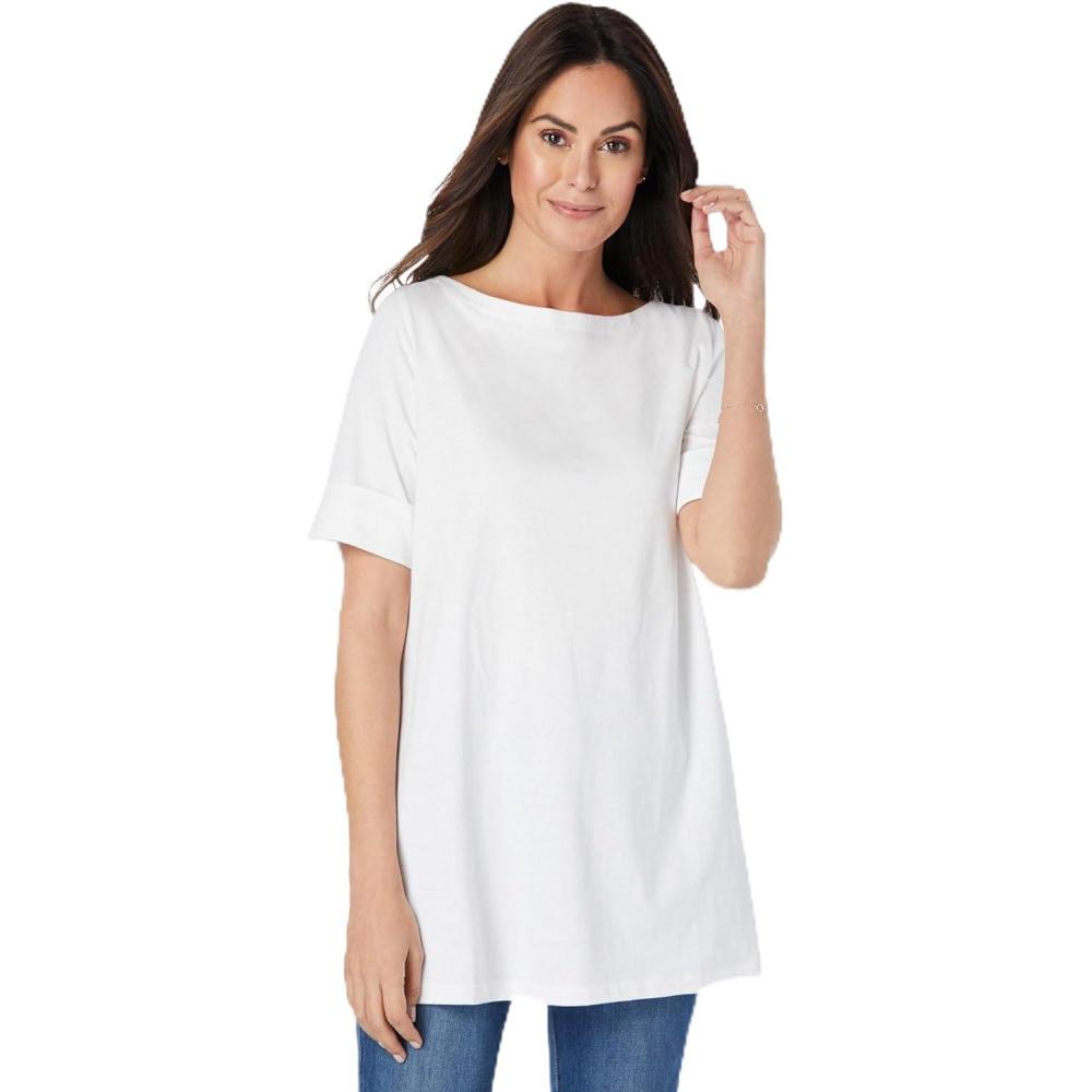 imageWoman Within Plus Size Perfect Cuffed ElbowSleeve BoatNeck TeeAzure Blue