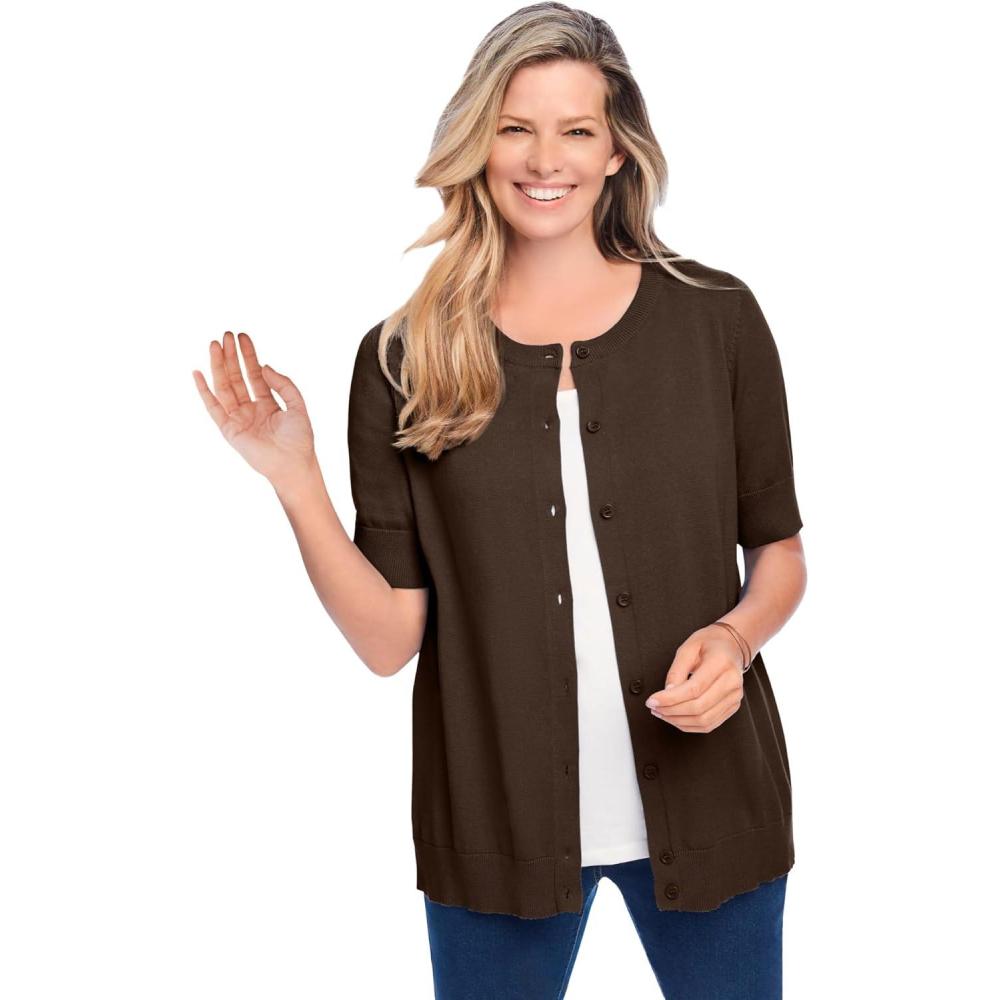 imageWoman Within Plus Size Perfect ElbowLength Sleeve Cardigan SweaterChocolate