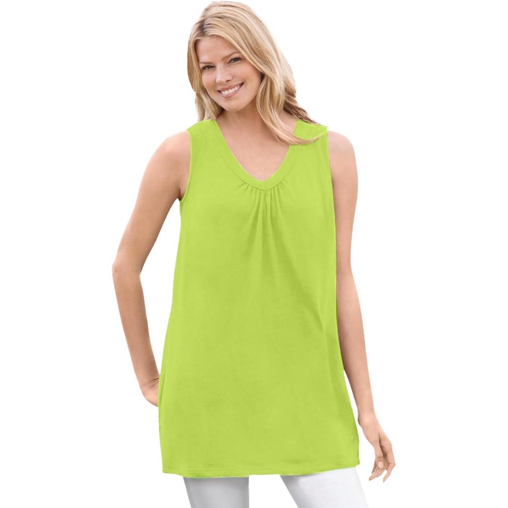 imageWoman Within Plus Size Perfect Sleeveless Shirred VNeck TunicLime