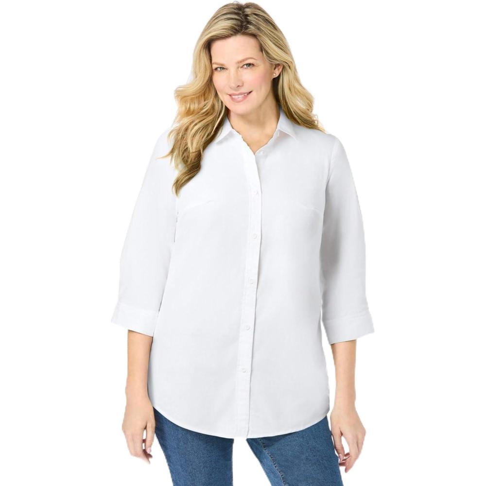 imageWoman Within Plus Size Perfect Three Quarter Sleeve ShirtTulip Purple Charming Plaid