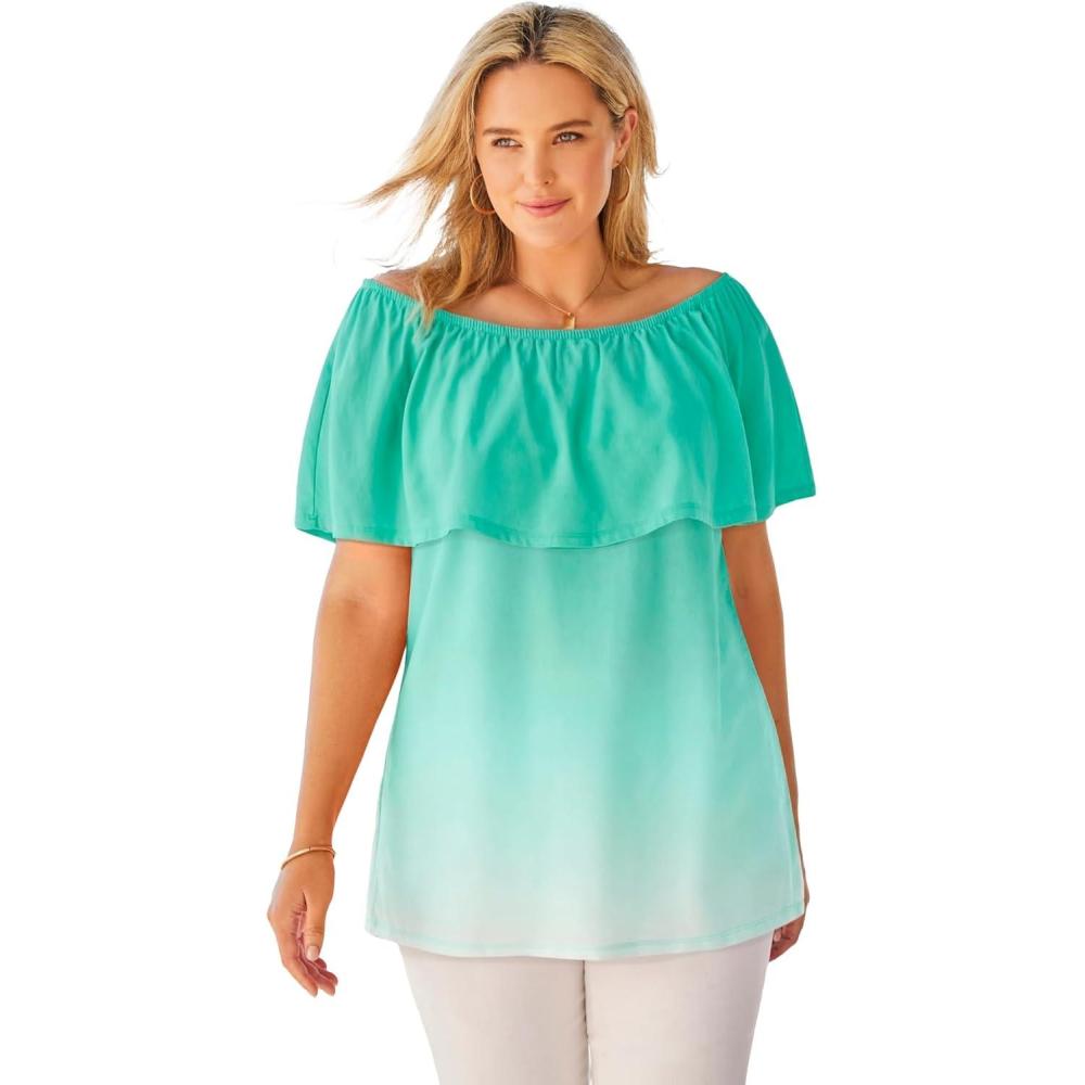 imageWoman Within Plus Size Ruffle TeePretty Jade Ombre