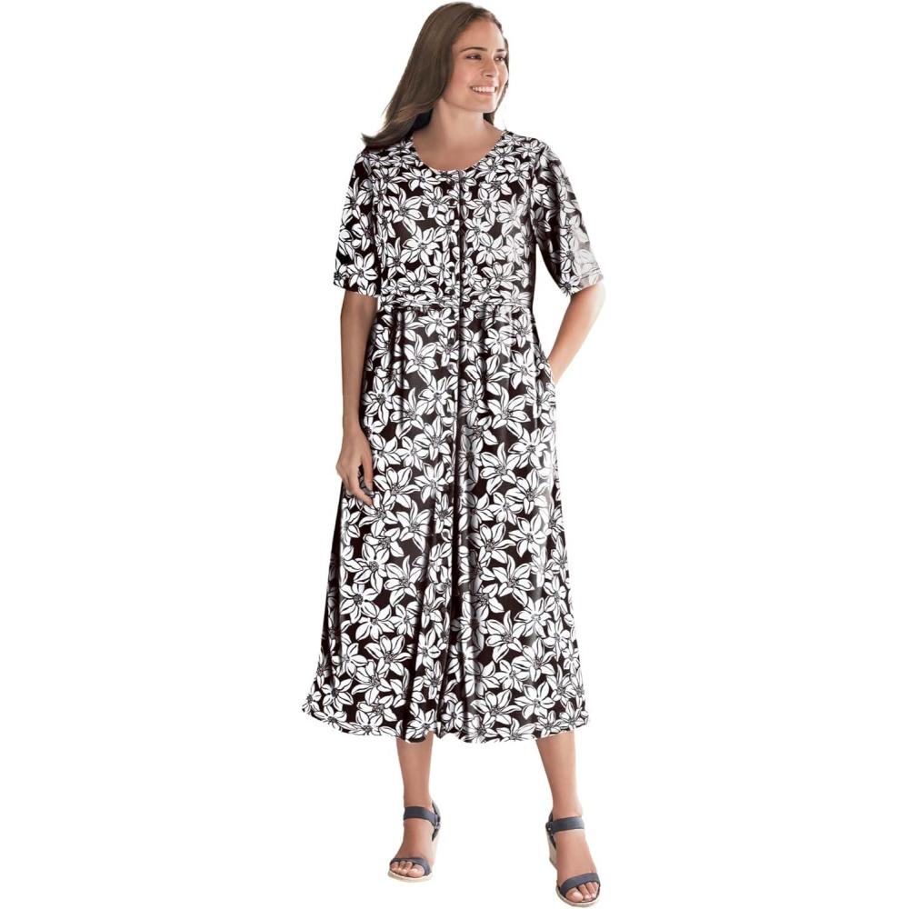 imageWoman Within Plus Size ShortSleeve ButtonFront Pocket Dress Petite AvailableBlack Blossom