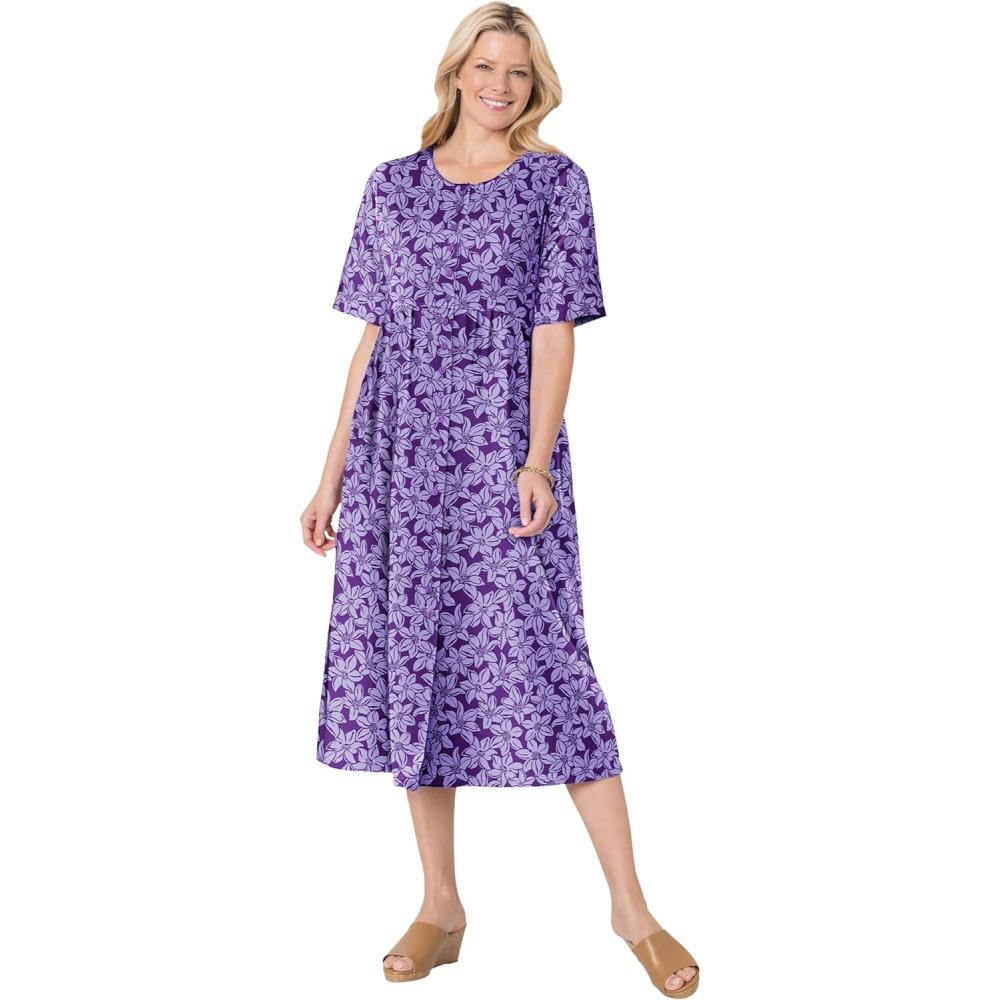 imageWoman Within Plus Size ShortSleeve ButtonFront Pocket Dress Petite AvailablePurple Blossom