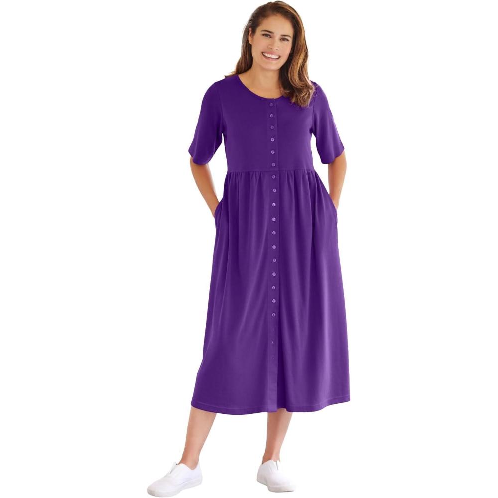 imageWoman Within Plus Size ShortSleeve ButtonFront Pocket Dress Petite AvailableRadiant Purple