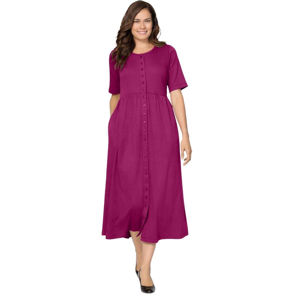 imageWoman Within Plus Size ShortSleeve ButtonFront Pocket Dress Petite AvailableRaspberry