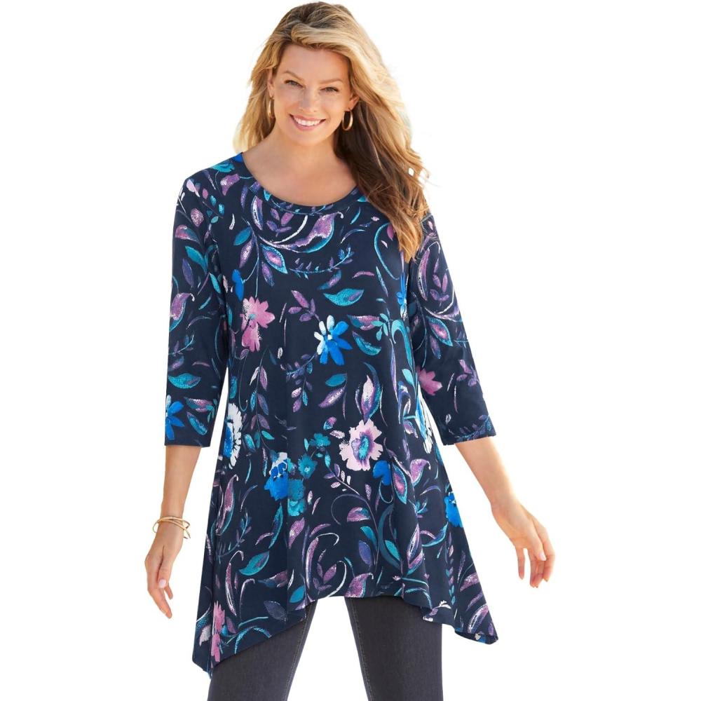 imageWoman Within Plus Size Swing Hem TunicNavy Multi Florals
