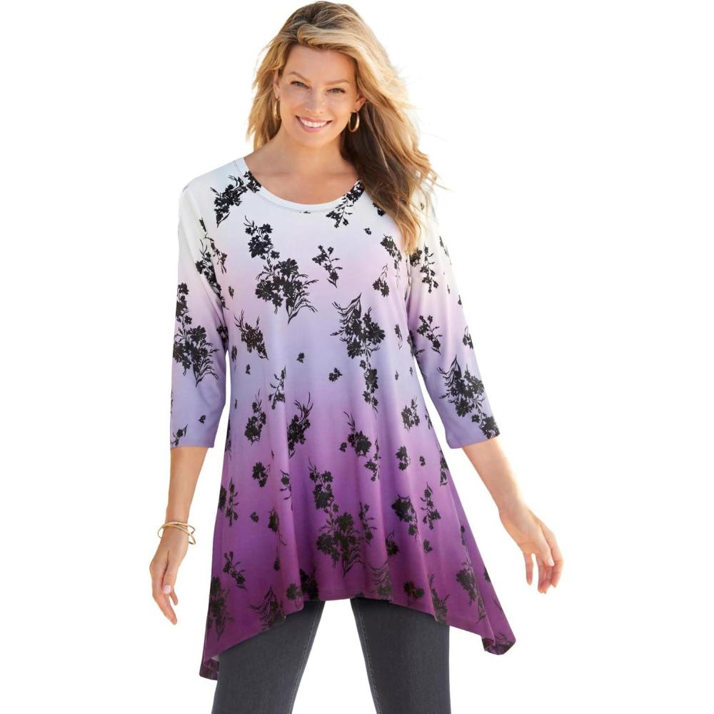 imageWoman Within Plus Size Swing Hem TunicPurple Falling Floral