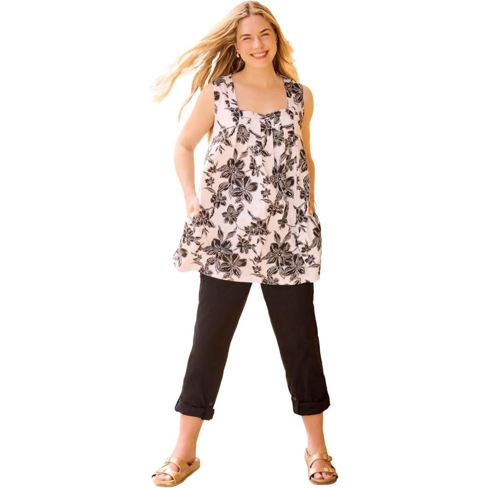 imageWoman Within Plus Size Swing Square Neck Pocket TunicWhite Floral Eclipse