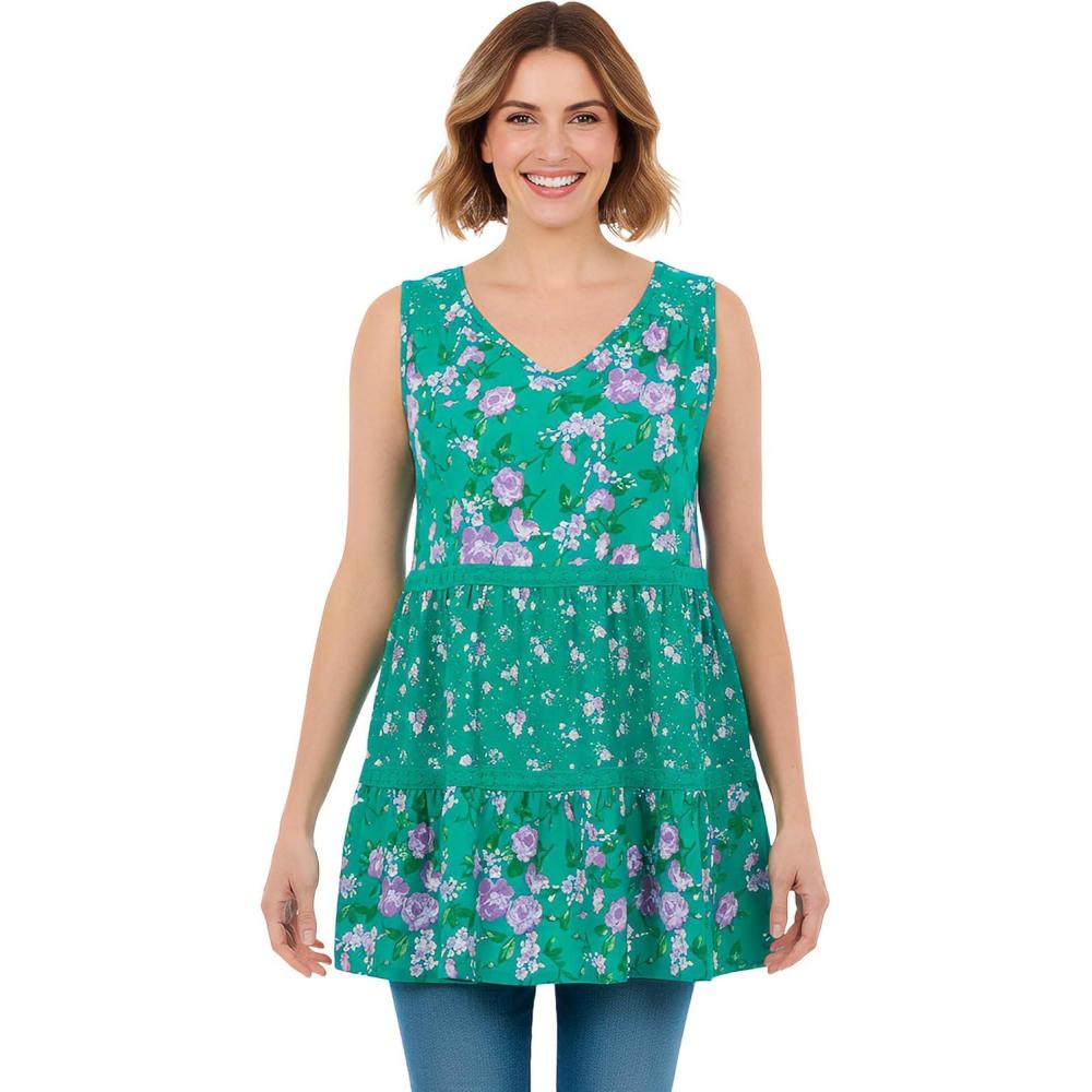 imageWoman Within Plus Size Tiered TankEmerald Rose Floral