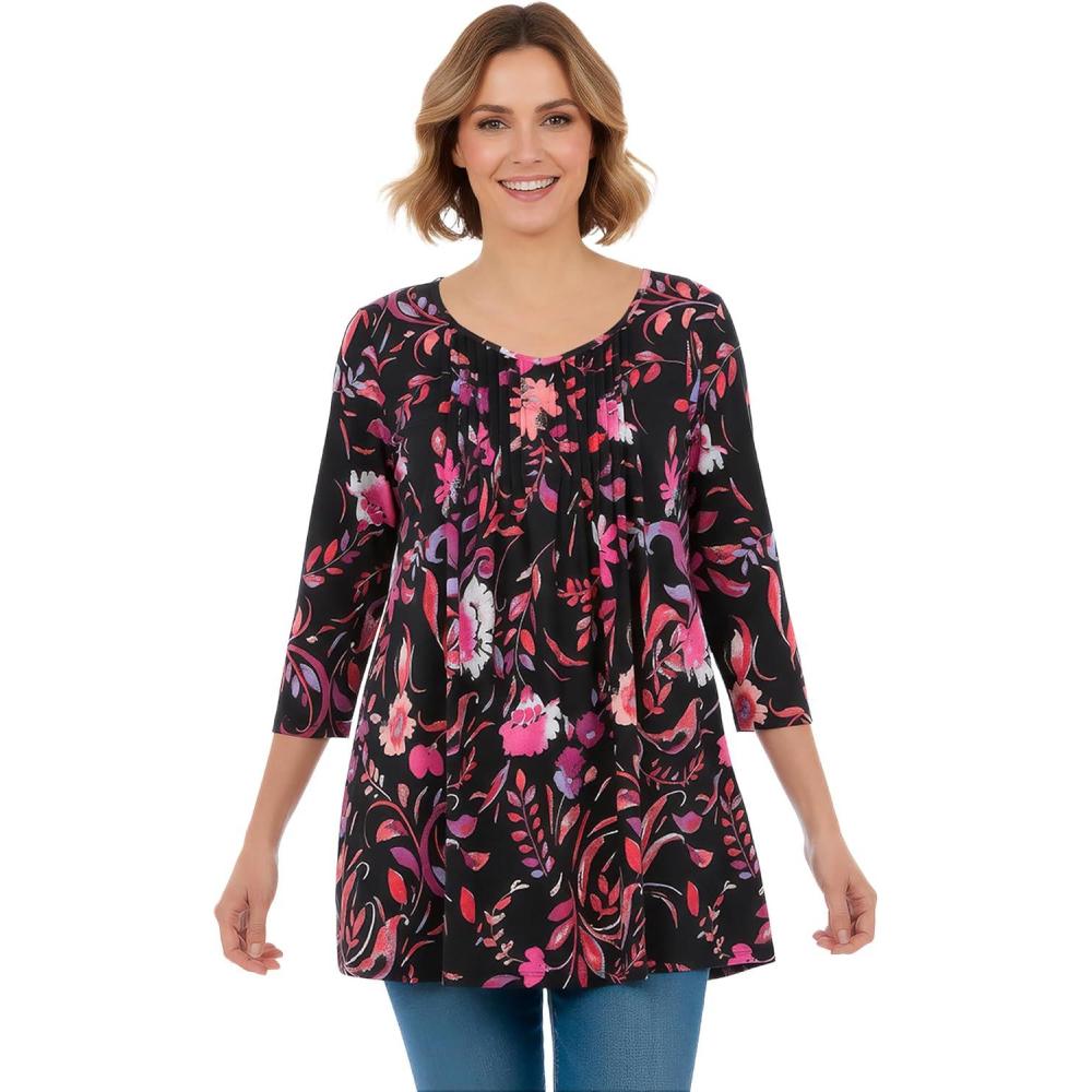 imageWoman Within Plus Size VNeck Pintucked TunicBlack Multi Florals