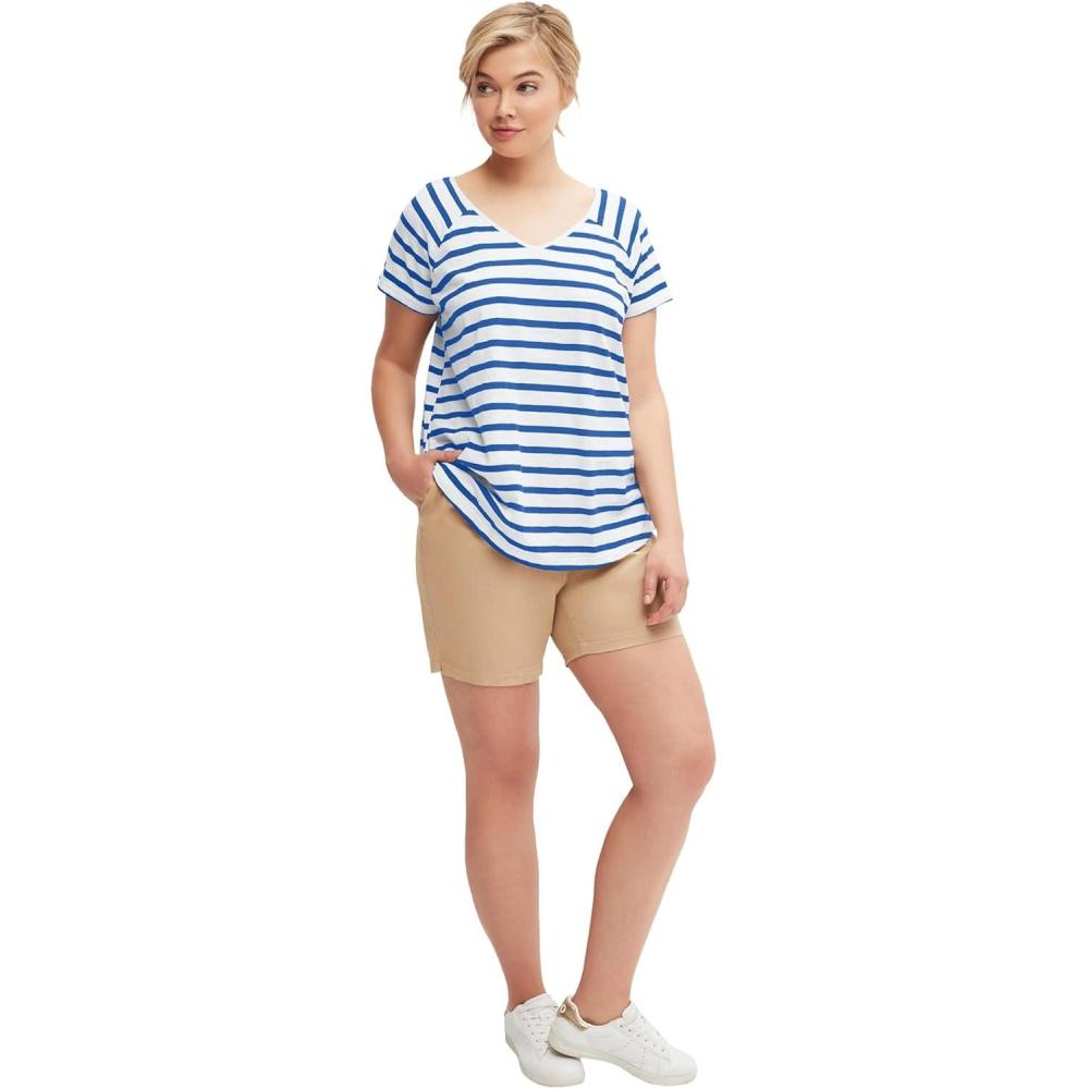 imageellos Plus Size Rounded VNeck TeeOcean Sapphire White Stripe