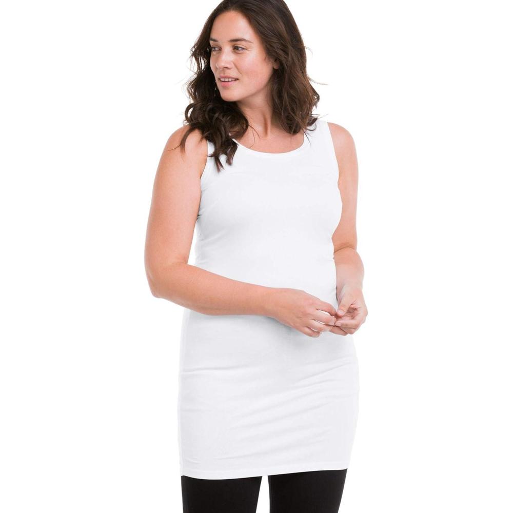 imageellos Plus Size Stretch Knit Scoop Neck Sleeveless Long TankWhite