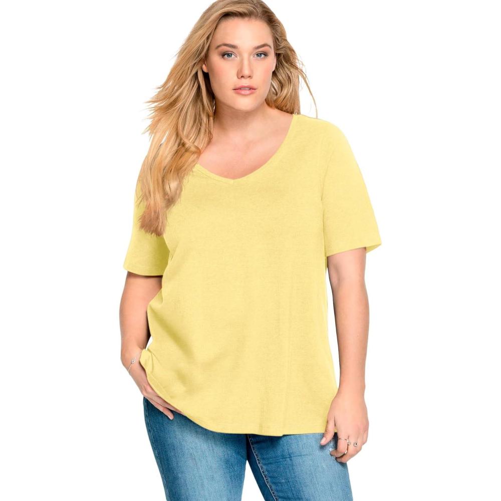 imageellos Plus Size Stretch Knit VNeck Short Sleeve TunicButter