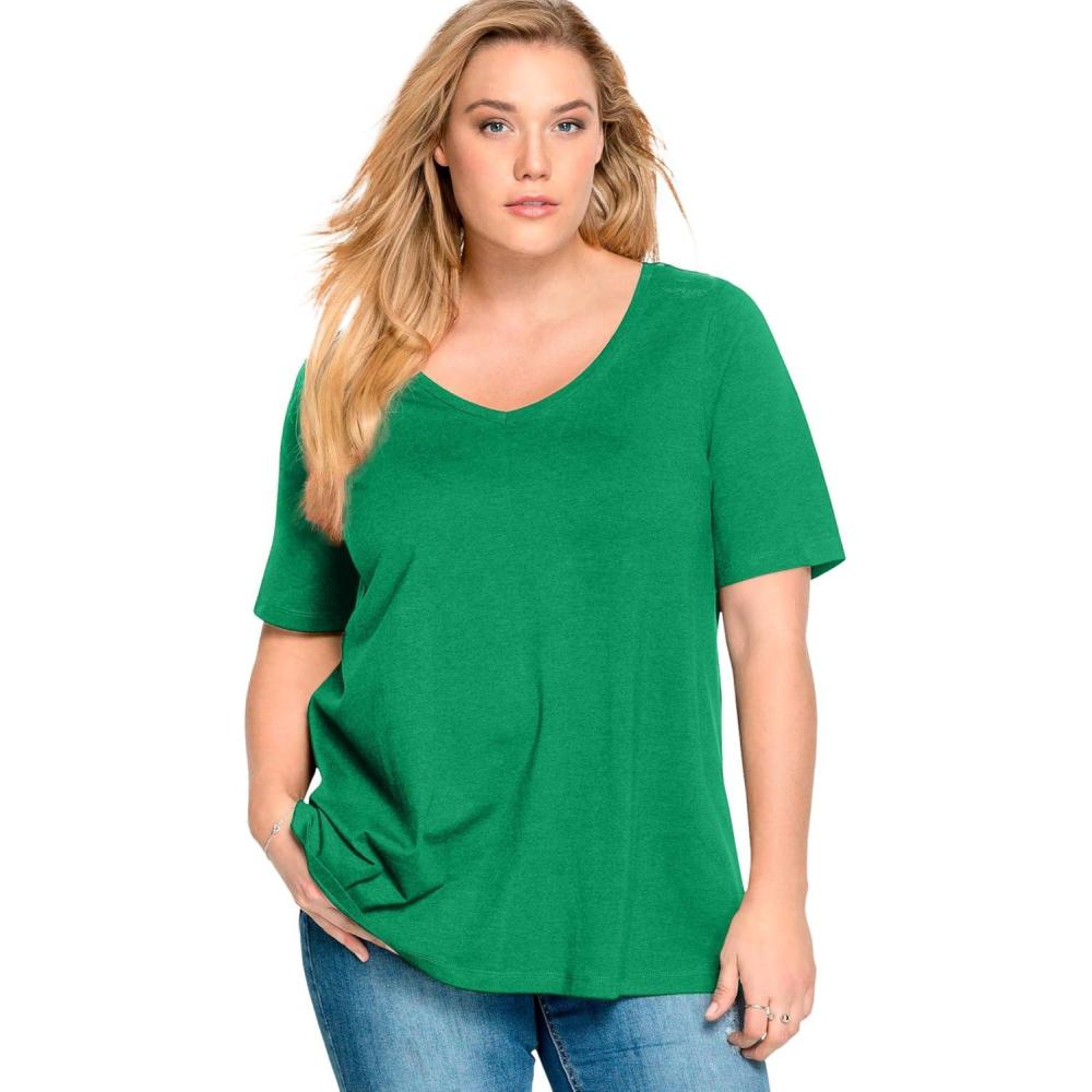 imageellos Plus Size Stretch Knit VNeck Short Sleeve TunicKelly Green