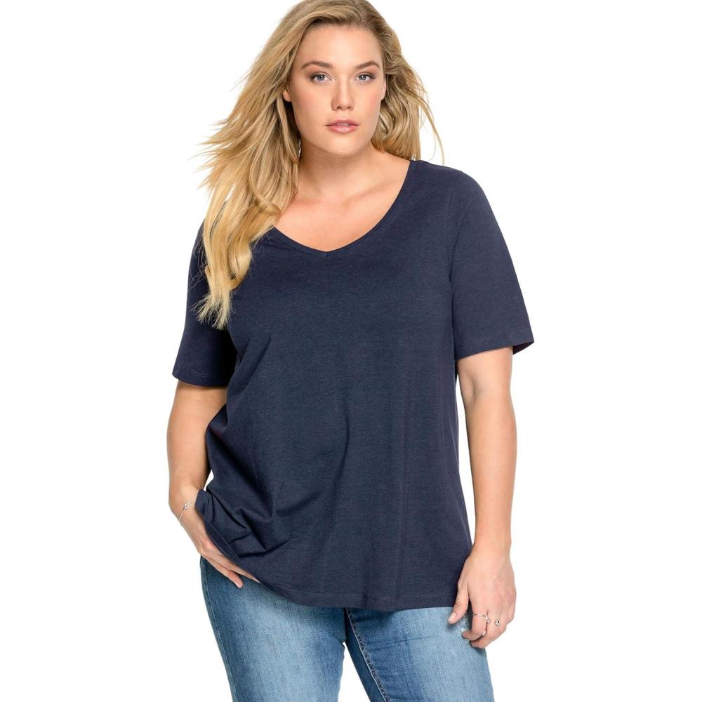 imageellos Plus Size Stretch Knit VNeck Short Sleeve TunicNavy