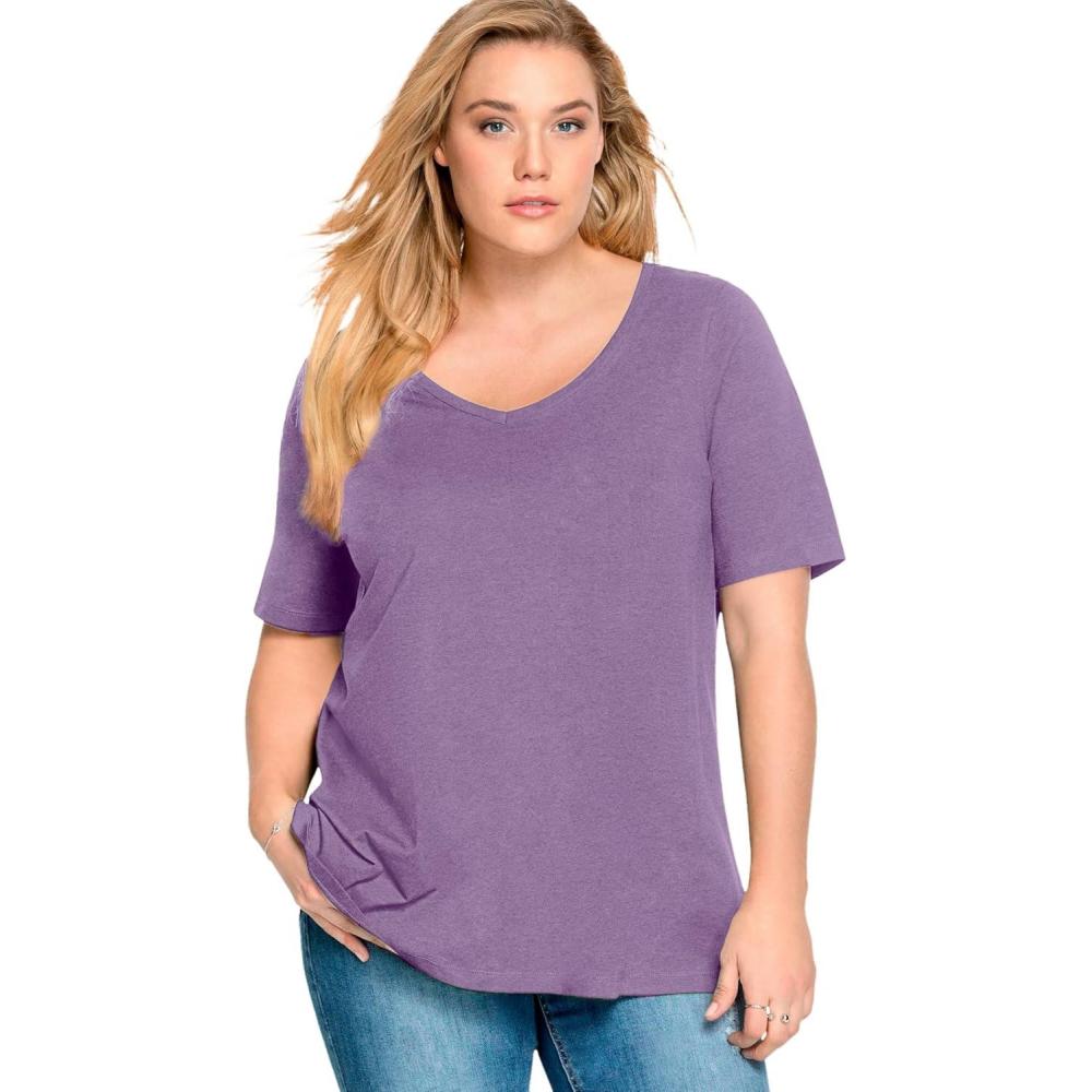 imageellos Plus Size Stretch Knit VNeck Short Sleeve TunicViolet Haze