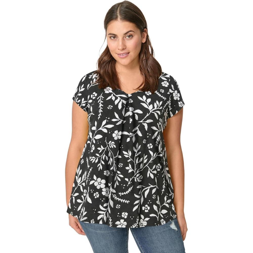 imageellos Plus Size Twisted VNeck TeeBlack Vine Floral