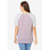 Woman Within Plus Size Elbow Sleeve V-Neck Baseball Tee(Heather Grey Ditsy)