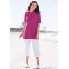 Woman Within Plus Size Elbow-Sleeve Polo Tunic(Brilliant Jade (0582))
