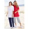 Woman Within Plus Size Elbow-Sleeve Polo Tunic(Pink Sweetscape)