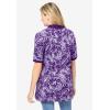Woman Within Plus Size Elbow-Sleeve Polo Tunic(Purple Orchid Stencil Flower)