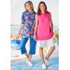 Woman Within Plus Size Elbow-Sleeve Polo Tunic(Seafoam Petal Bloom)