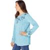 Woman Within Plus Size Floral Embroidered Sweatshirt Tee(Deep Teal Marled Embroidery)