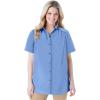 Woman Within Plus Size No Iron Short Sleeve Peachskin Shirt(New Khaki Multi Patchwork)