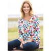 Woman Within Plus Size Perfect Printed Three-Quarter-Sleeve V-Neck Tunic(Black Sketch Floral)