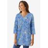 Woman Within Plus Size Perfect Printed Three-Quarter-Sleeve V-Neck Tunic(Natural Khaki Orchids)