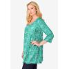 Woman Within Plus Size Perfect Printed Three-Quarter-Sleeve V-Neck Tunic(Tropical Green Island Stamp)