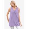 Woman Within Plus Size Perfect Sleeveless Shirred V-Neck Tunic(Lime)