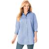 Woman Within Plus Size Perfect Three Quarter Sleeve Shirt(Tulip Purple Charming Plaid)